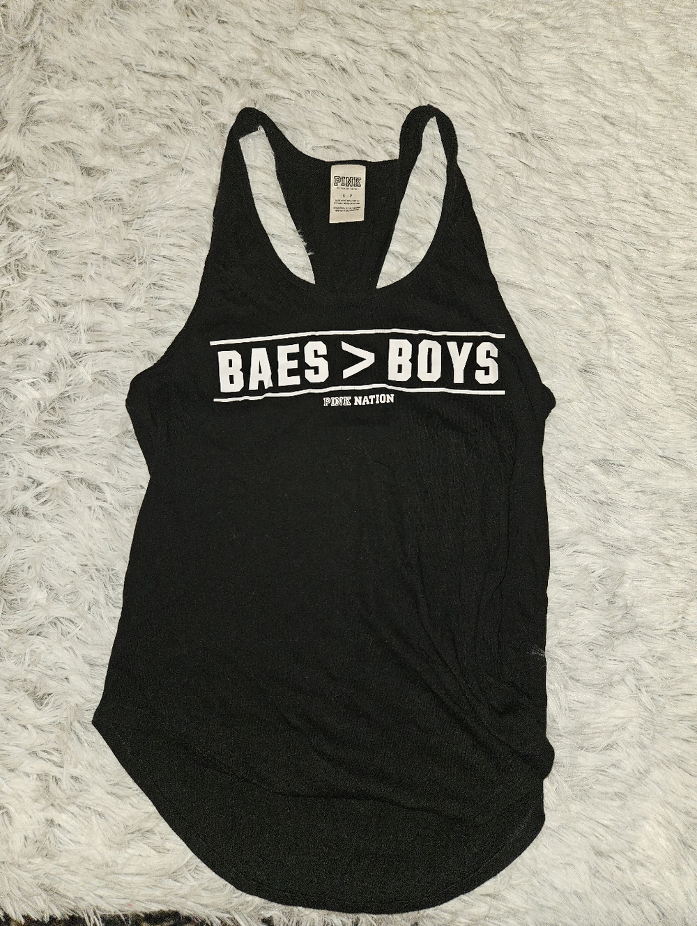 Victoria’s Secret PINK “Baes > Boys” Graphic Racerback Tank Top Black Size S